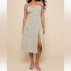 Lulu's Party in Paris Sage Green Print Midi Dress